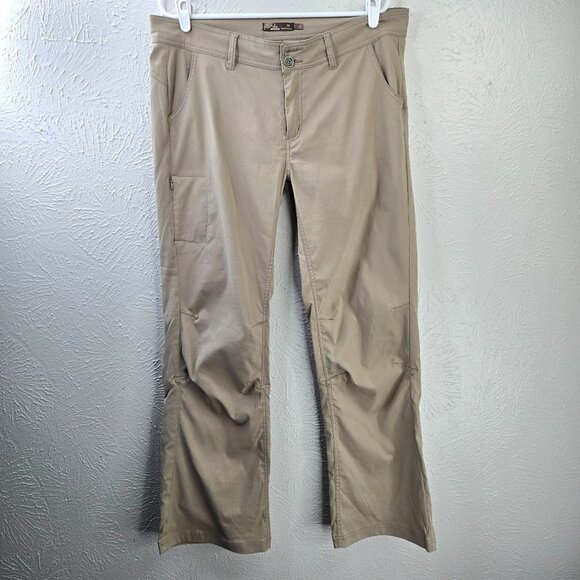 Prana Hiking Pants Womens 14 UPF 50+ Tan Straight Leg Adjustable Outdoor Utility - Picture 1 of 12